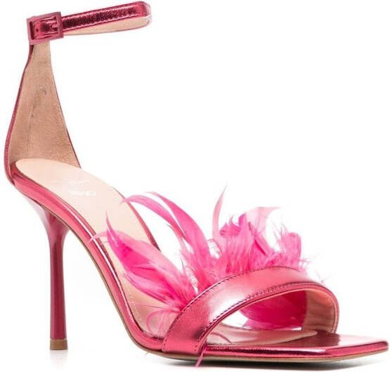 LIU JO feather-detail 100mm heel sandals Pink