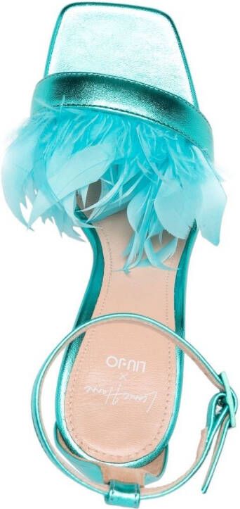LIU JO feather-detailed 100mm heel sandals Blue