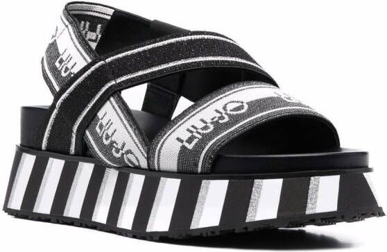 LIU JO Frida striped logo-print sandals Black