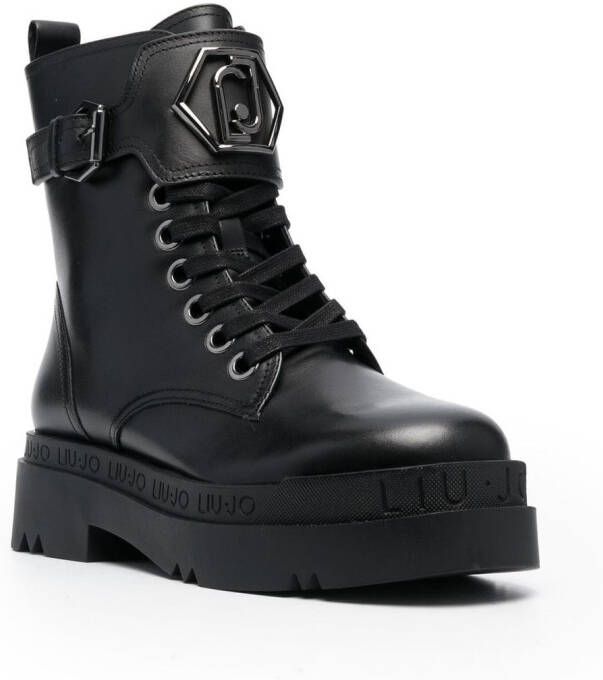 LIU JO logo-plaque combat boots Black