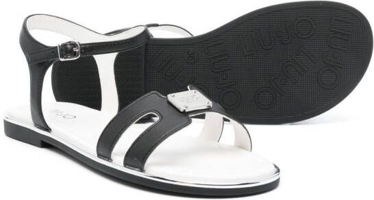 Liu Jo Kids logo-plaque round-toe sandals Black