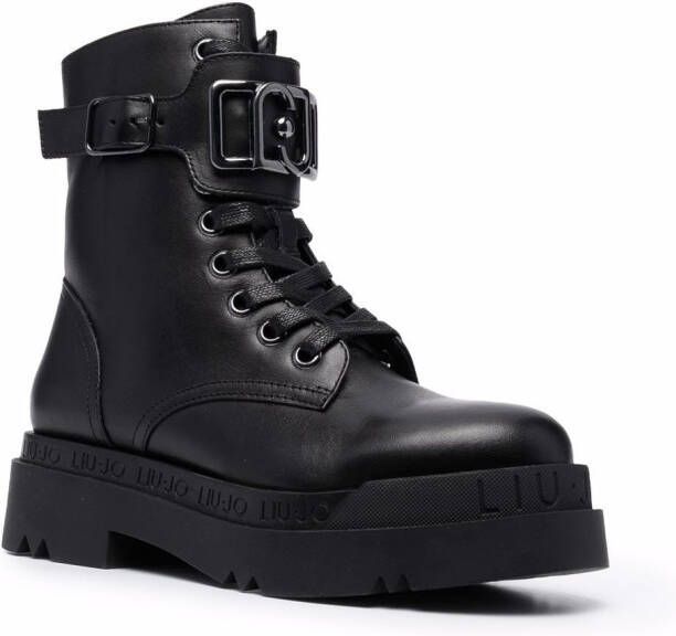 LIU JO Love 15 buckle strap boots Black
