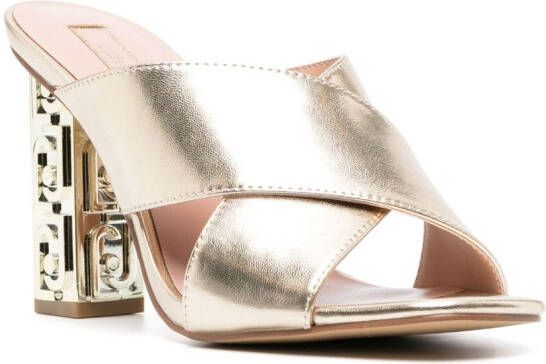 LIU JO metallic branded-heel mule sandals Gold