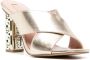 LIU JO metallic branded-heel mule sandals Gold - Thumbnail 2