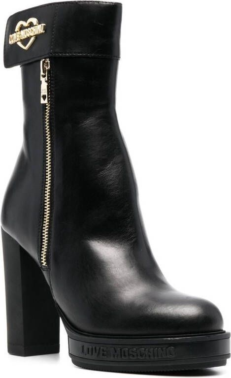 Love Moschino 110mm logo-plaque leather boots Black
