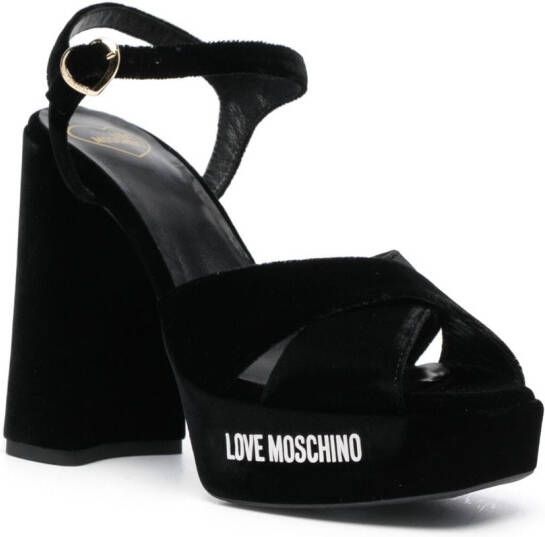 Love Moschino 130mm logo-print velvet pumps Black