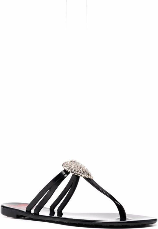 Love Moschino crystal heart thong sandals Black