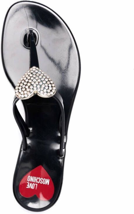 Love Moschino crystal heart thong sandals Black