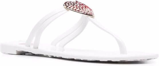 Love Moschino crystal-heart thong sandals White