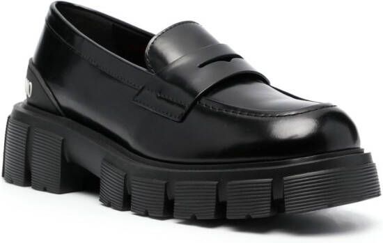 Love Moschino embossed-logo leather loafers Black