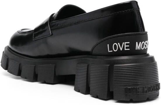 Love Moschino embossed-logo leather loafers Black
