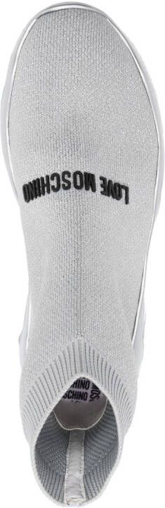 Love Moschino embossed-logo metallic sock sneakers Silver