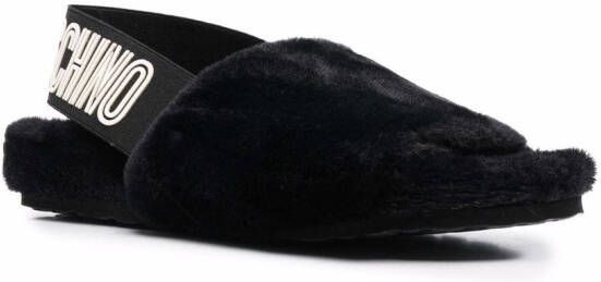 Love Moschino faux-fur logo-strap sandals Black