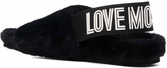 Love Moschino faux-fur logo-strap sandals Black