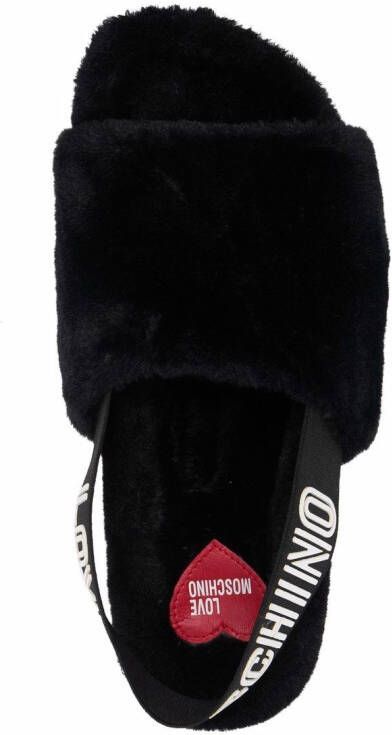 Love Moschino faux-fur logo-strap sandals Black