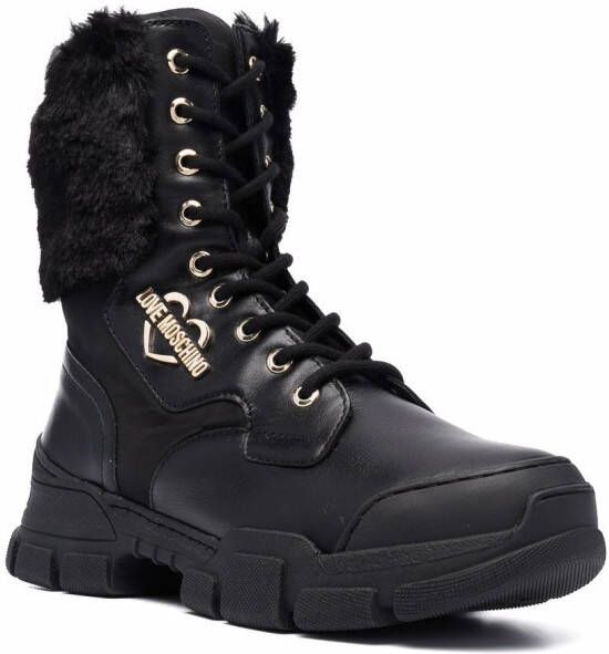 Love Moschino fur panel lace-up boots Black