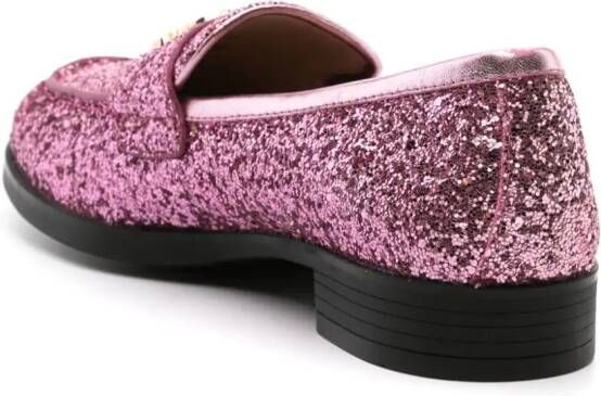 Love Moschino glitter-detail square-toe loafers Pink