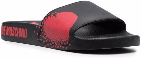 Love Moschino heart logo-print slides Black
