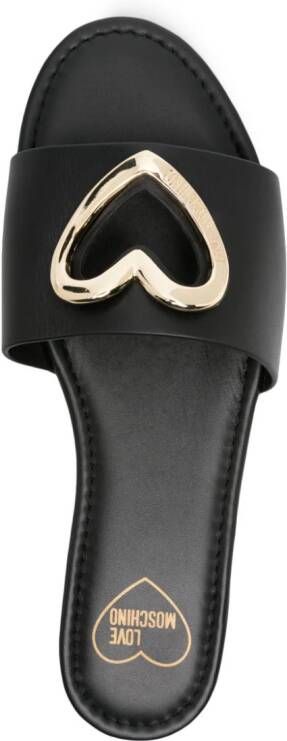 Love Moschino heart-plaque leather slides Black