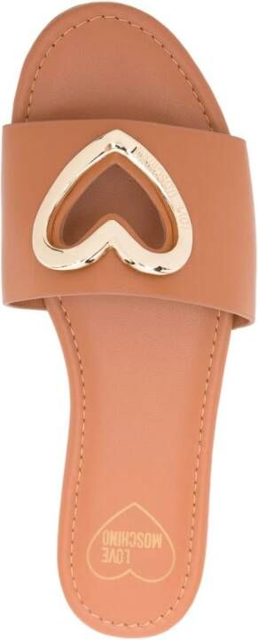 Love Moschino heart-plaque leather slides Brown