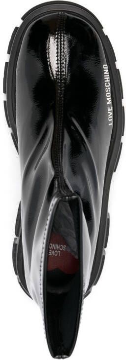 Love Moschino high-shine logo-print 50mm boots Black