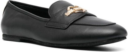Love Moschino logo-lettering leather loafers Black