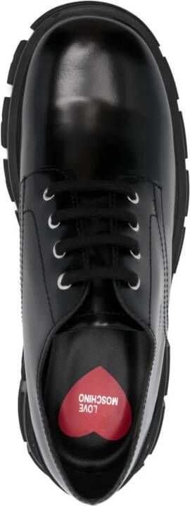 Love Moschino logo-patch faux-leather oxford shoes Black