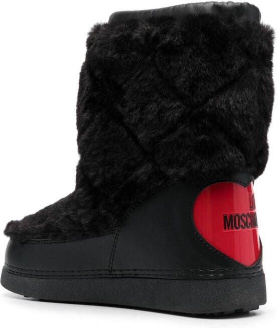 Love Moschino logo-plaque faux-fur boots Black