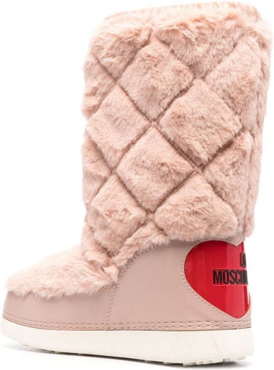 Love Moschino logo-plaque faux-fur boots Pink
