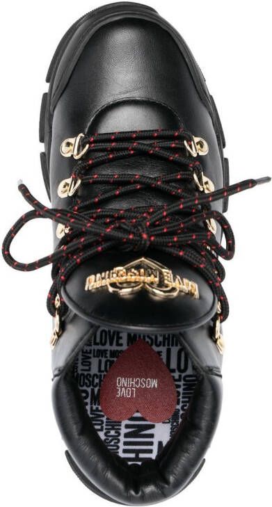 Love Moschino logo-plaque lace-up ankle boots Black