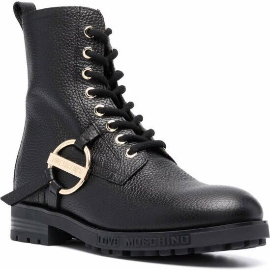 Love Moschino logo-plaque lace-up boots Black