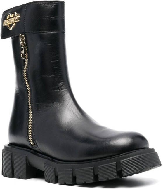 Love Moschino logo-plaque leather boots Black