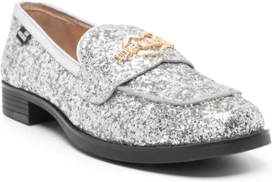 Love Moschino logo-plaque leather loafers Silver