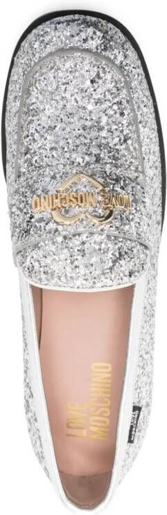 Love Moschino logo-plaque leather loafers Silver