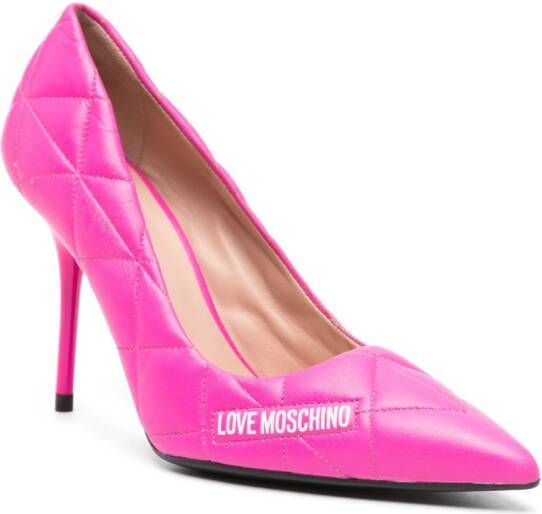Love Moschino logo-print 100mm quilted pumps Pink