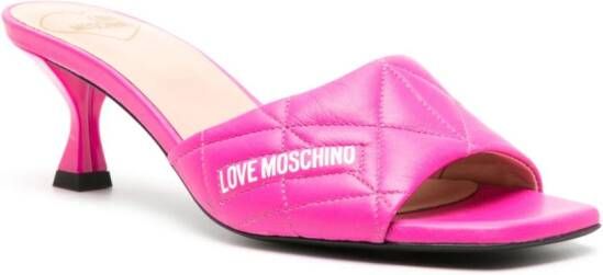 Love Moschino logo-print 65mm quilted mules Pink