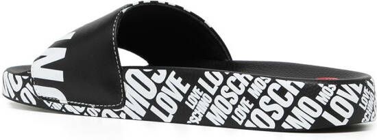 Love Moschino logo-print faux-leather slides Black