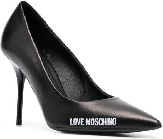 Love Moschino logo-print pointed-toe leather pumps Black