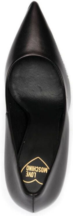 Love Moschino logo-print pointed-toe leather pumps Black