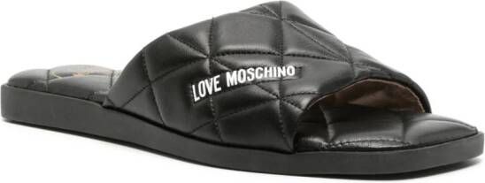 Love Moschino logo-print quilted slides Black
