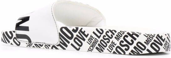 Love Moschino logo print slides White