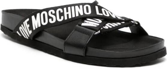 Love Moschino logo-print strappy slides Black