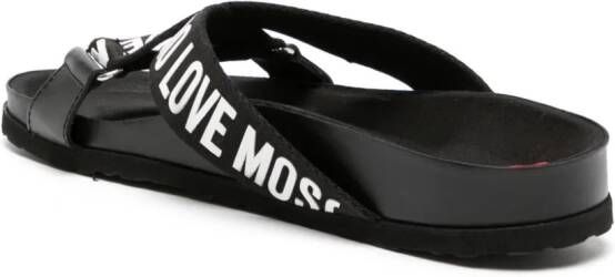Love Moschino logo-print strappy slides Black