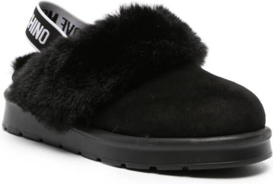 Love Moschino logo-print suede slippers Black