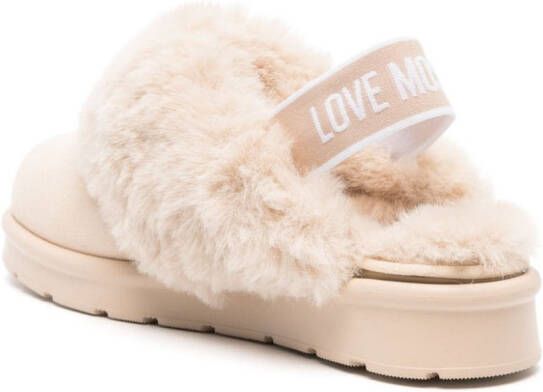 Love Moschino logo-print suede slippers Brown