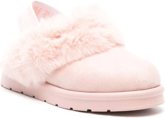 Love Moschino logo-print suede slippers Pink