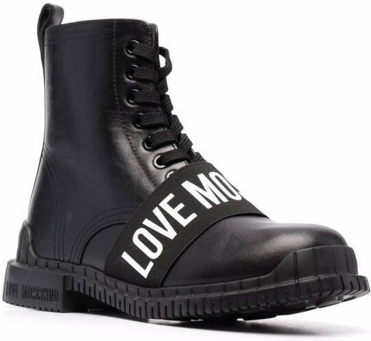 Love Moschino logo-strap ankle boots Black