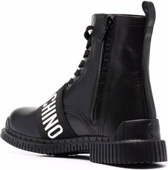 Love Moschino logo-strap ankle boots Black