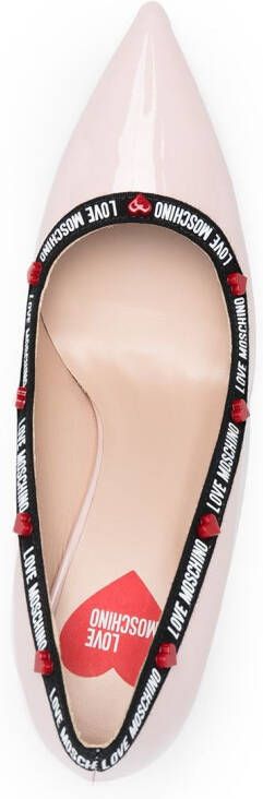 Love Moschino logo tape-trimmed leather pumps Pink