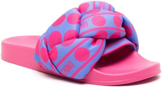 Love Moschino polka dot-print braided slides Pink